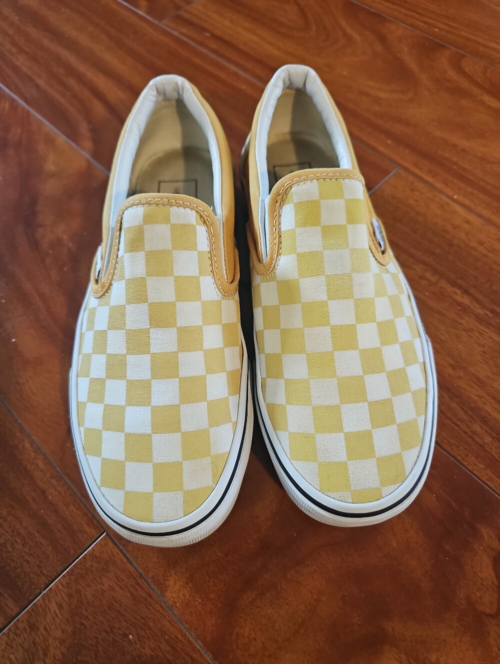 Vans Classic Slip-On Yellow White Checkerboard Skate Shoes Sneakers Canvas Sz 5